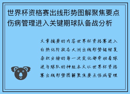 世界杯资格赛出线形势图解聚焦要点伤病管理进入关键期球队备战分析 世界杯资格赛出线形势图解聚焦要点伤病管理进入关键期球队备战分析
